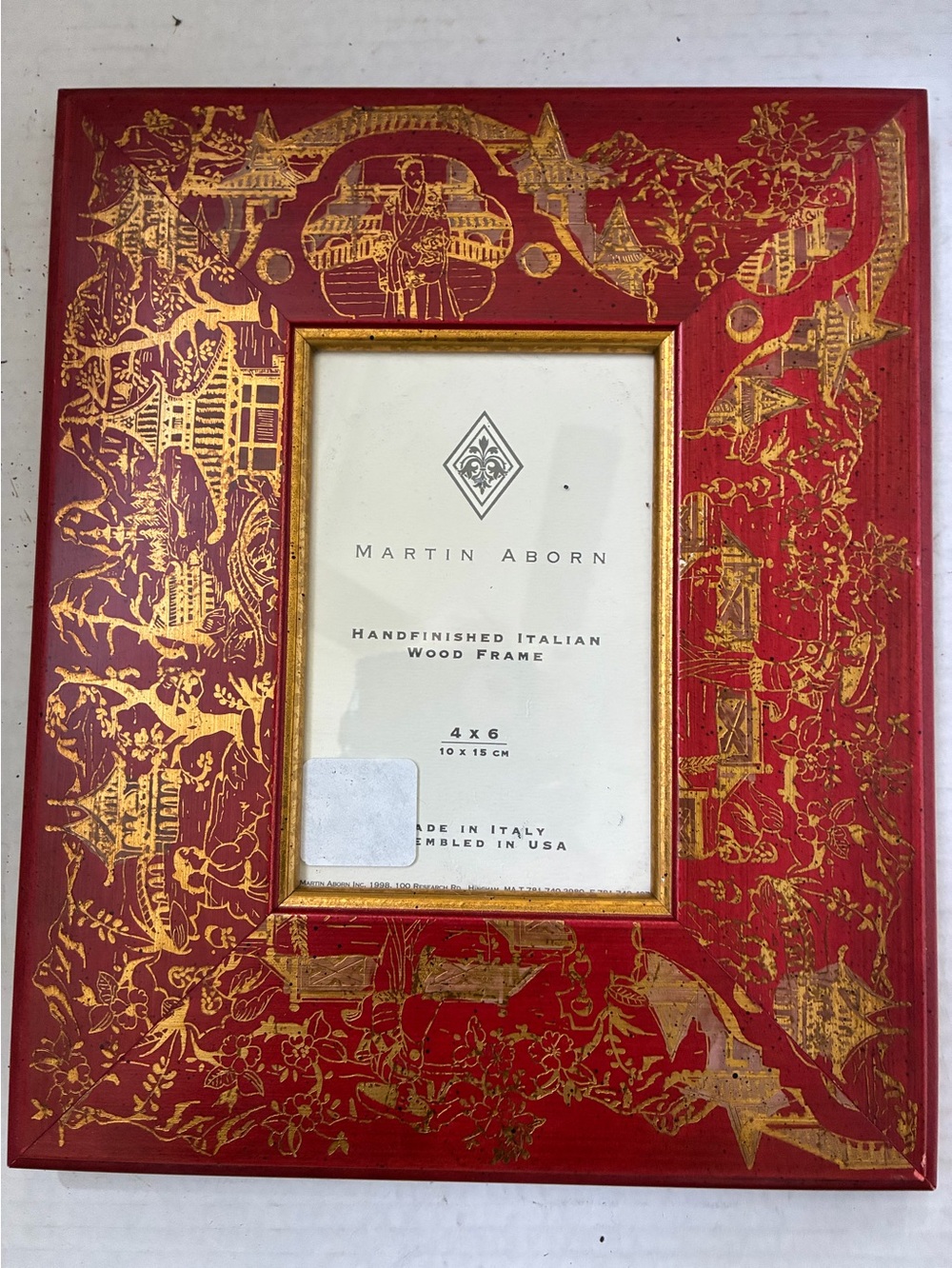 Martin Aborn Italy Wood Photo Frame Red Gold Chinoiserie Asian Holds 4x6 Photo